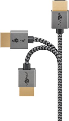 Kábel HDMI M/M 2m, High Speed+Eth, 4K@60Hz, HDMI 2.0, 18G, pozl. konektor, čierny/sivý, Slim