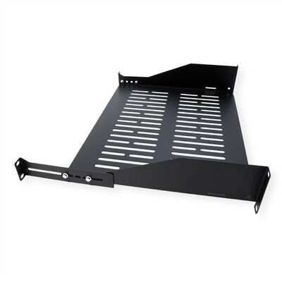 19" Polica 350mm, max. 20kg, 2U, zadné podpery, sada skrutiek a podložiek v balení, čierna
