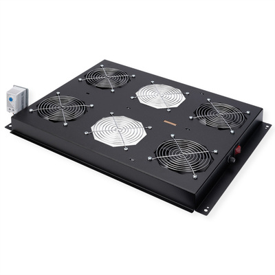 19" Ventilačná jednotka, stropná, 4 vetráky, s termostatom, čierna, RAL9005