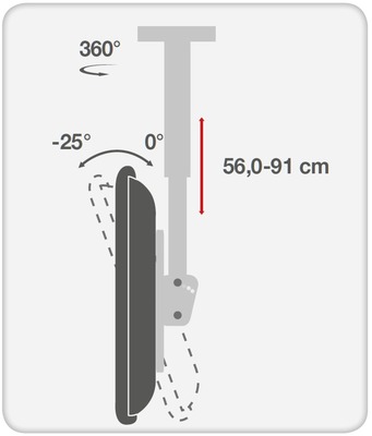 Držiak pre LCD monitor / TV stropný, max 50kg, dĺžka ramena 56-91cm, VESA 600x400, čierny