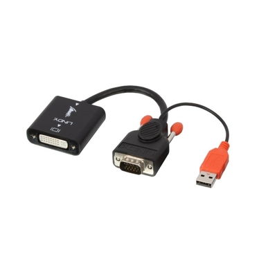 Konvertor VGA na DVI-I, USB napájanie, 1080p, 10cm čierny