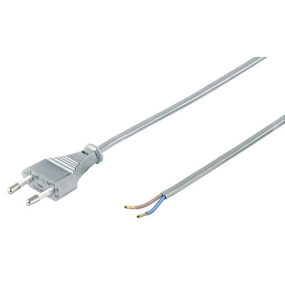 Kábel sieťový 230V, 2pin vidlica (CEE7/16) priama - dutinky, 1.5m, 0.75mm², 2.5A, surový, sivý