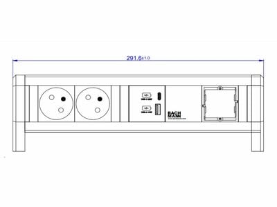 DESK 2xUTE 230V, 1xCustom, nabíjačka (USB A + USB C), GST18 IN/OUT, hliník/čierny