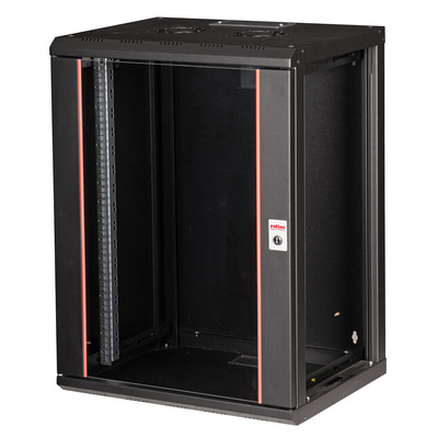 19" Rack na stenu 16U, čierny, 818x600x450mm (HxWxD), RAL9005, PRO, odnímateľné bočnice