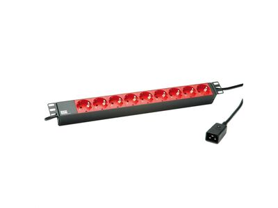 19" zásuv. lišta 9xSCHUKO, konektor C20, 16A, 3600W, 2m, čierna/červená