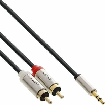 Kábel 3,5mm stereo/2xCinch M/M 1m, čierny, pozl. konektor, Slim