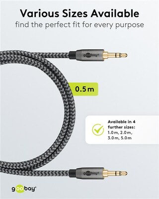 Kábel 3,5mm stereo jack M/M 2m čierny/sivý, pozl. konektor