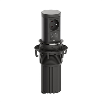 ELEVATOR 1xUTE 230V, Nabíjačka (2xUSB C) 45W, 2m kábel 1.5mm², vidlica CEE7/7, nerezová farba