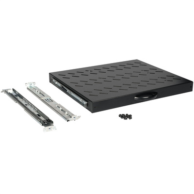 19" Polica 350mm, max. 25kg, 1U, sada skrutiek a podložiek v balení, čierna