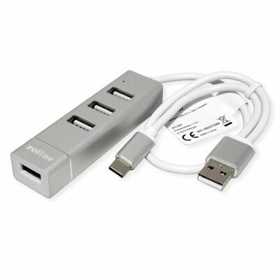 Hub USB 2.0, 4 Port, 4x USB A, s redukciou na USB Typ C, 20cm, sivý