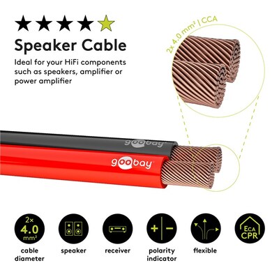 Reproduktorový kábel audio 2x4mm², 10m, pomedený, červeno/čierny