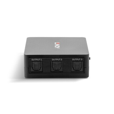 Audio distribútor/splitter Toslink (SPDIF) 1IN/3OUT, USB napájanie, 0.8m USB mini kábel, čierny