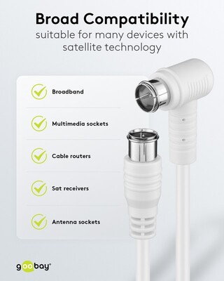 Kábel satelitný, koax F-konektor QUICK M/M 2.5m, 75 Ohm, 80dB, 2x tienený, CCS, biely, 1x90°