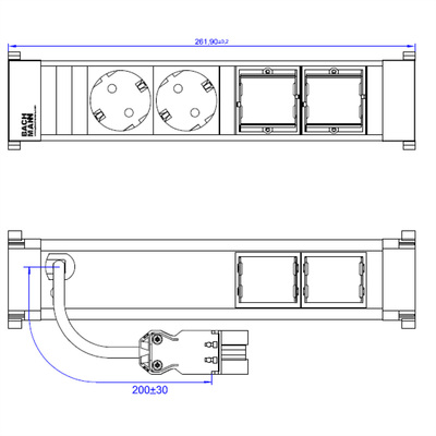Power Frame 2xSCHUKO zásuvka 230V, 2xCustom, 0.2m kábel 1.5mm², GST18, hliník/čierny