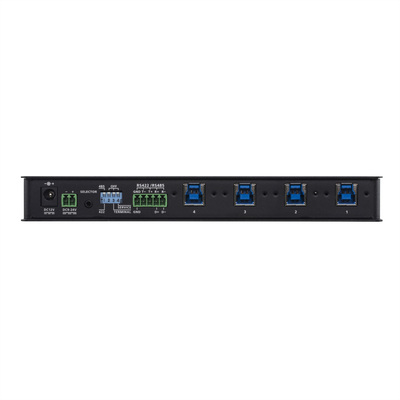Prepínač USB 3.2 Gen 1, 4PC/4 zariadenia, manuálny, prepínanie tlačidlom, RS232, industriáln, čierny