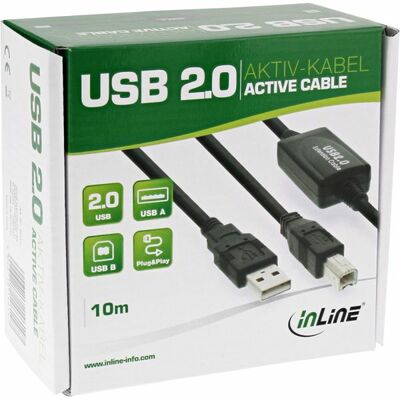 Kábel USB 2.0 A-B M/M 10m, High Speed, čierny, AKTÍVNY