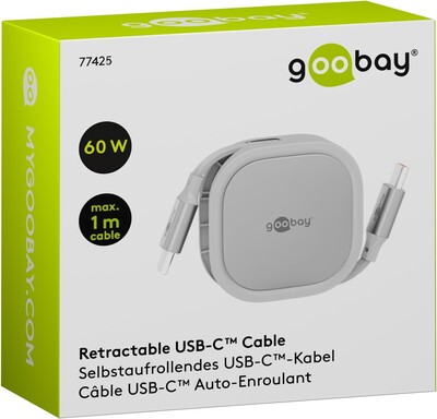 Kábel USB 2.0 Typ C CM/CM 1m, High Speed, Power Delivery 15w 5V3A, biely/sivý, samonavíjací