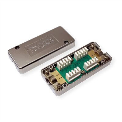 Spojka inštalačného kábla, Junction BOX STP, cat.6a, LSA-LSA, tienená, 600MHz, sivá/strieborná