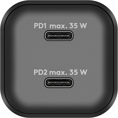 Nabíjačka USB 230V 2port, 2xUSB Typ C, 35W, Power Delivery, GaN, čierna
