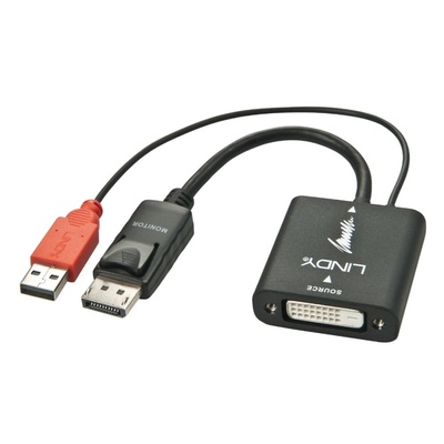 Konvertor DVI-I na Displayport M/F, kábel 15cm čierny, aktívny (1920x1200@60Hz)