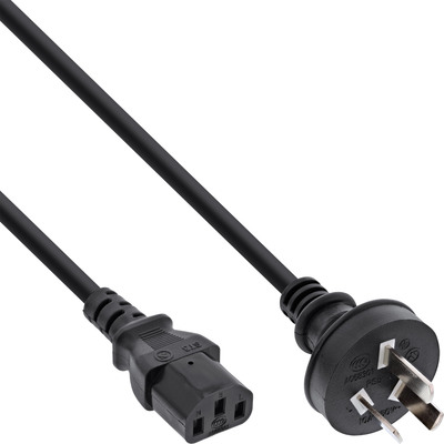 Kábel sieťový 230V, vidlica (AS 3112) Čína priama - C13, 1.8m, 0.75mm², 10A, čierny