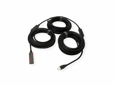 Kábel USB 3.2 Gen 1, A-A M/F 20m, 5Gbps, čierny, predlžovací, AKTÍVNY, s adaptérom