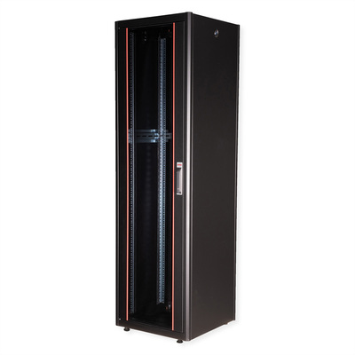 19" Rack na podlahu 42U, 2010x600x600mm (HxWxD), BASIC, sklenené dvere, čierny