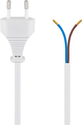 Kábel sieťový 230V, 2pin vidlica (CEE7/16) priama - dutinky, 1.5m, 0.75mm², 2.5A, surový, biely