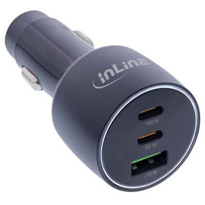 Nabíjačka USB do auta Power Delivery, 2xUSB C + QC USB A, max 5A 100W, čierna