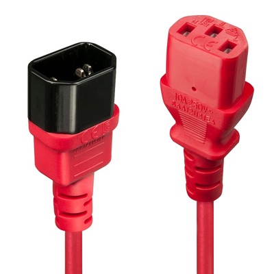 Kábel sieťový 230V predlžovací, C13 - C14, 0.5m, 0.75mm², 10A, červený