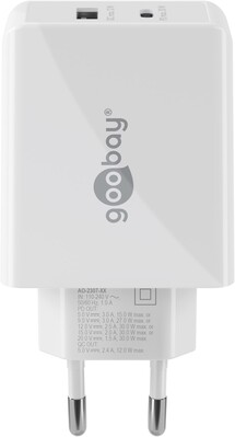 Nabíjačka USB 230V 2port, 1xUSB A, 1xUSB Typ C, 30W, Power Delivery, Quick Charge 3.0, biela §§