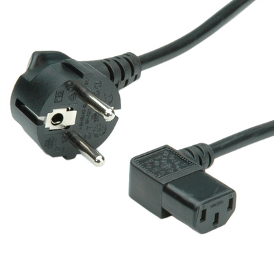 Kábel sieťový 230V, vidlica (CEE7/7) lomená - C13 zahnutý (doprava), 1.8m, 0.75mm², 10A, čierny