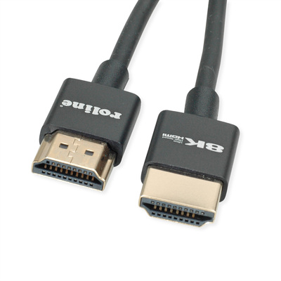 Kábel HDMI M/M 1.5m, Ultra High Speed+Eth, 8K@60Hz, HDMI 2.1, pozl. konektor, čierny, Slim