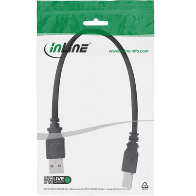Kábel USB 2.0 A-B M/M 0.3m, High Speed, čierny