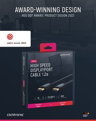 Kábel DisplayPort M/M 3m, 4K@60Hz, DP v1.2, 21.6Gbit/s, modrý, pozl. konektor, ClickTronic