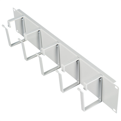 19" Panel vyväzovací, organizér 2U, lišta 5x oko (Typ G) 85x60mm, kovový, sivý RAL7035
