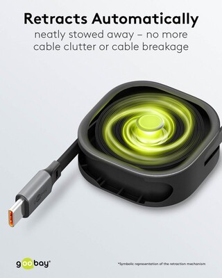 Kábel USB 2.0 Typ C CM/CM 1m, High Speed, Power Delivery 15w 5V3A, čierny, samonavíjací