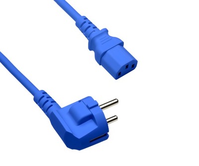 Kábel sieťový 230V, vidlica (CEE7/7) lomená - C13, 1m, 0.75mm², 10A, modrý