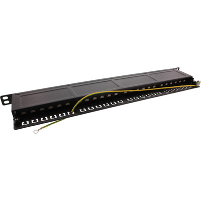 19" Patch panel 24port cat.6a, tienený s uzemnením, celokovový, 0.5U, čierny
