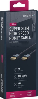Kábel HDMI M/M 1.5m, High Speed+Eth, 4K@60Hz, HDMI 2.0, 18G, pozl. konektor, modrý, Slim, C