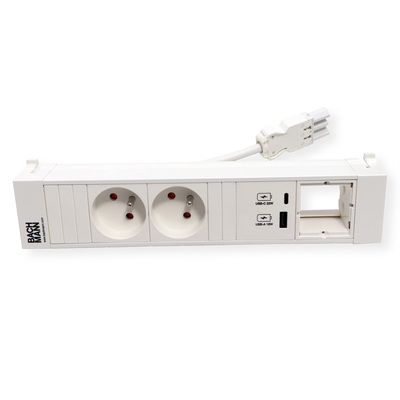 Power Frame 2xUTE 230V, 1xCustom, nabíjačka (USB A + USB C), 0.2m kábel 1.5mm², GST18, biely