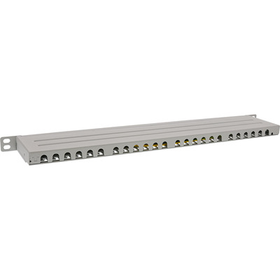 19" Patch panel 24port cat.6a, tienený s uzemnením, celokovový, protiprachové záslepky, 0.5U, sivý