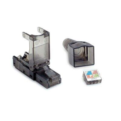 Konektor 8/8 RJ45 cat.6a, 10Gbit, netienený, na drôt, montáž bez klieští AWG 23-26, plast, čierny