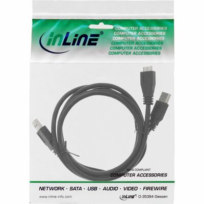 Kábel USB 3.2 Gen 1, 2xA-MICRO-B(3.0) M/M 1.5m, 5Gbps, čierny, Y-kábel, Extra napájanie
