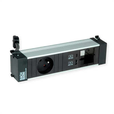 Power Frame 1xUTE 230V, 1xCustom, nabíjačka (USB A + USB C), 0.2m kábel 1.5mm², GST18, hliník/čierny
