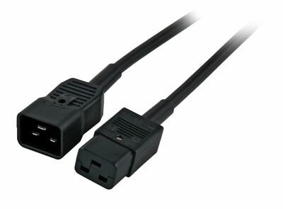 Kábel sieťový 230V predlžovací, C19 - C20, 1m, 1.50mm², 16A, čierny