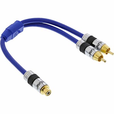 Kábel Cinch 2x audio /1xCinch M/F 0.2m, modrý, pozl. konektor, PREMIUM