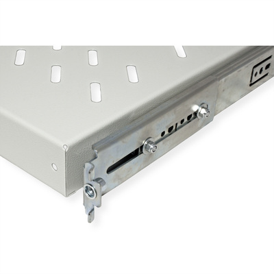 19" Polica 550mm, max. 25kg, 1U, sada skrutiek a podložiek v balení, sivá