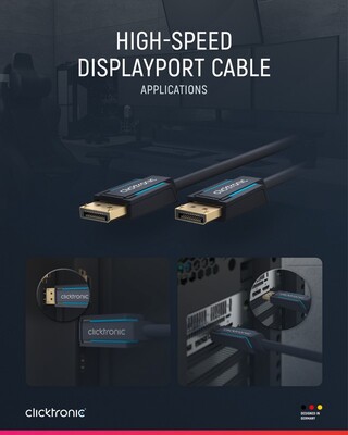 Kábel DisplayPort M/M 3m, 4K@60Hz, DP v1.2, 21.6Gbit/s, modrý, pozl. konektor, ClickTronic