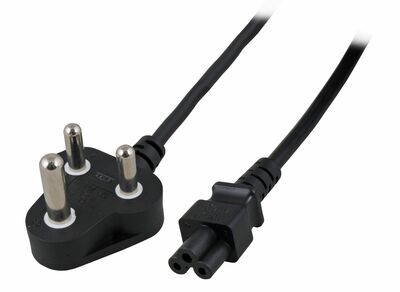 Kábel sieťový 230V, vidlica (Typ M) Juž. Afrika/India lomená - C5, 1.8m, 0.75mm², 10A, čierny